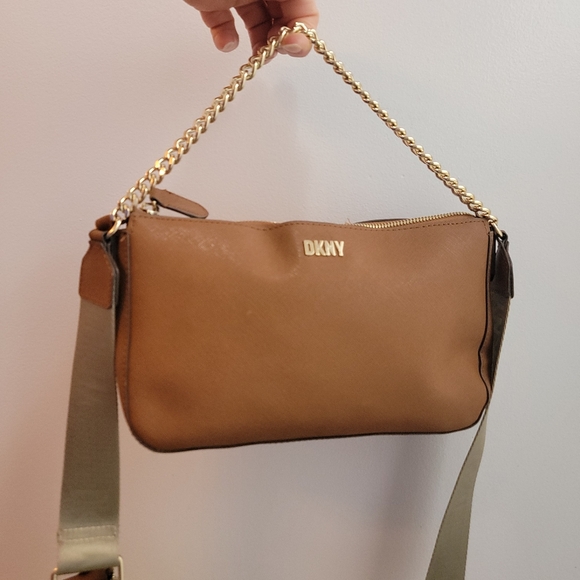 DKNY Brown Vegan Leather  Crossbody with Coin Purse with DKNY Guitar Strap - Picture 6 of 13